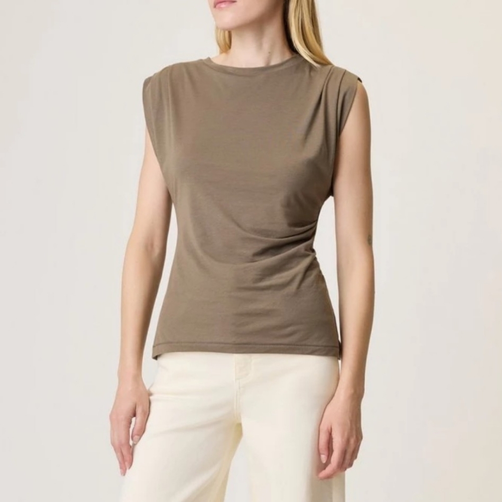 rag & bone The Jersey Pleat Tank Pleated Shirred Lightweight Fitted Ivory M NWT - Picture 5 of 11